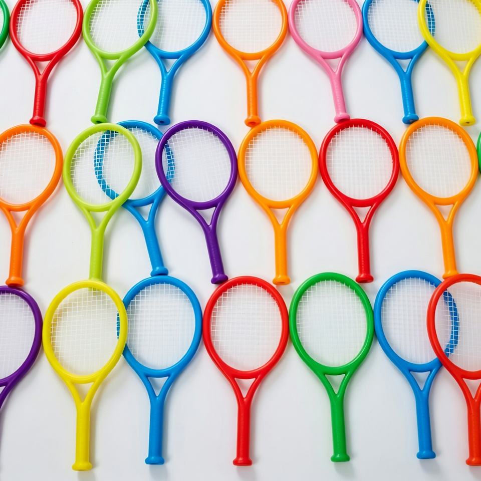Colorful Tennis Rackets on White Background Colorful Tennis Rackets on White Background
