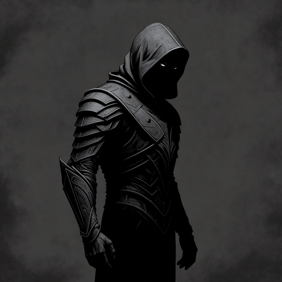 Hooded male assassin in dark armor Hooded male assassin in dark armor