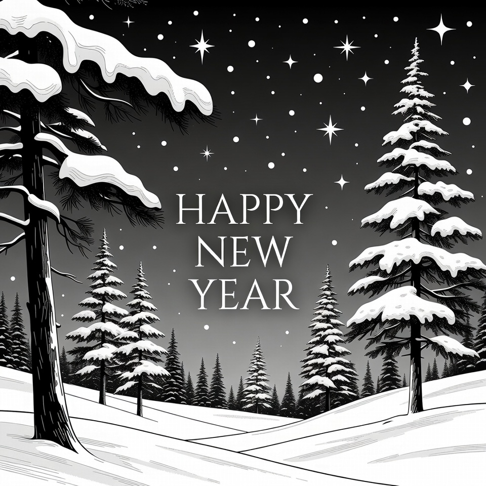 Happy New Year Snowy Pine Forest Illustration Happy New Year Snowy Pine Forest Illustration