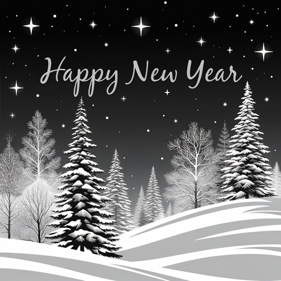 Happy New Year Snowy Pine Forest Happy New Year Snowy Pine Forest
