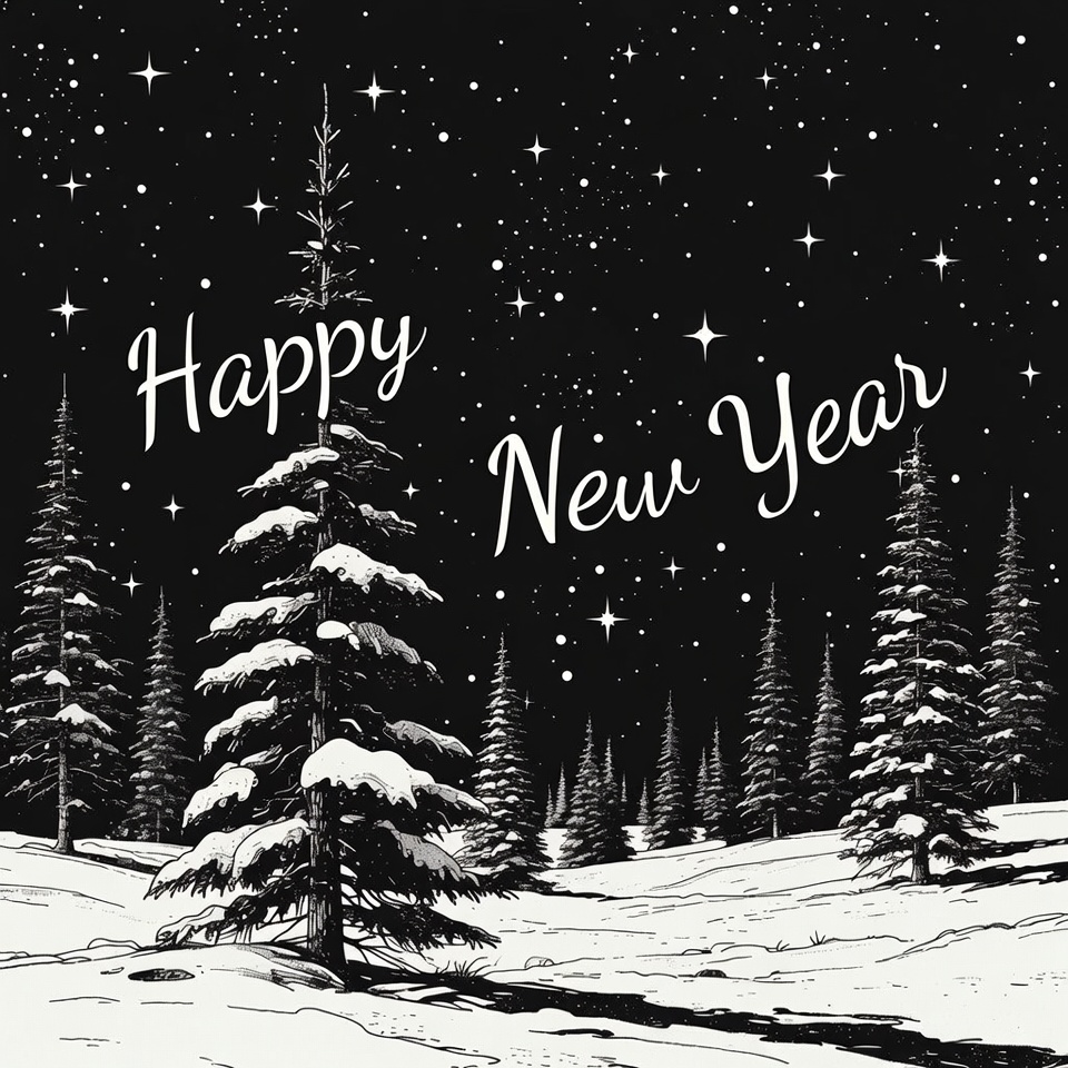 Happy New Year Snowy Pine Forest Illustration Happy New Year Snowy Pine Forest Illustration