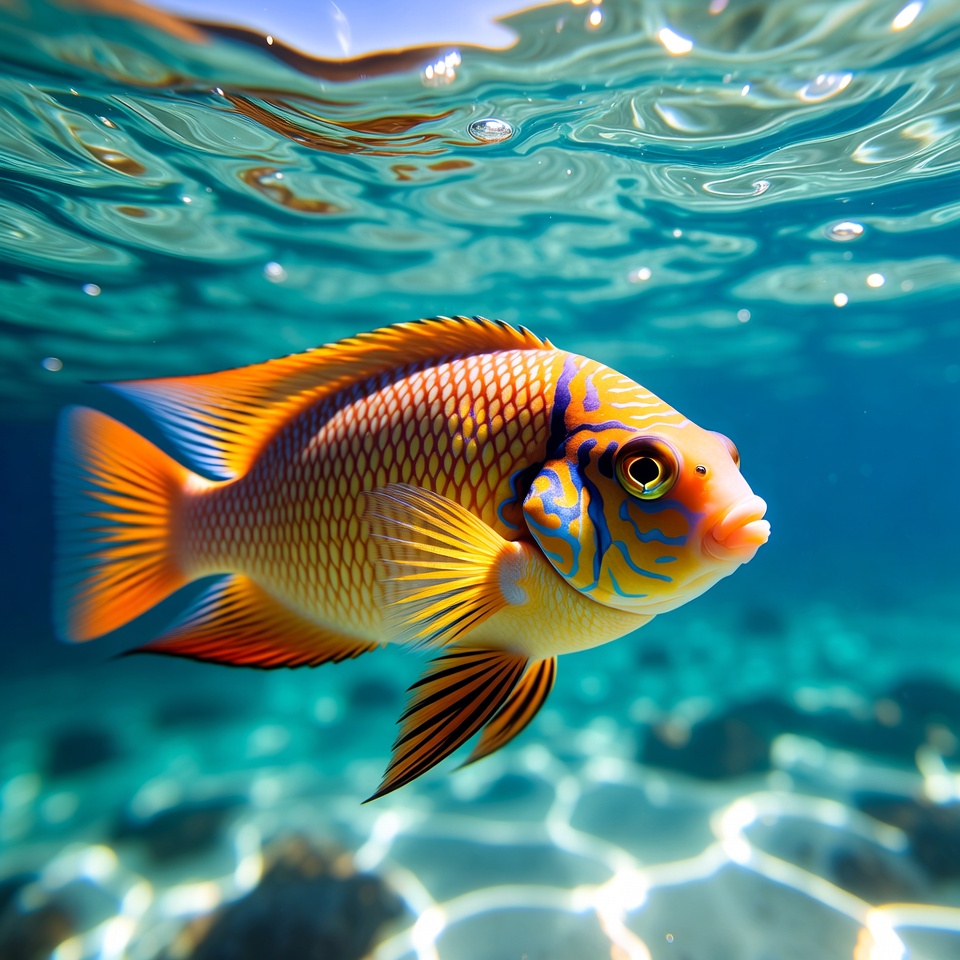 Colorful Angelfish Swimming Underwater Colorful Angelfish Swimming Underwater