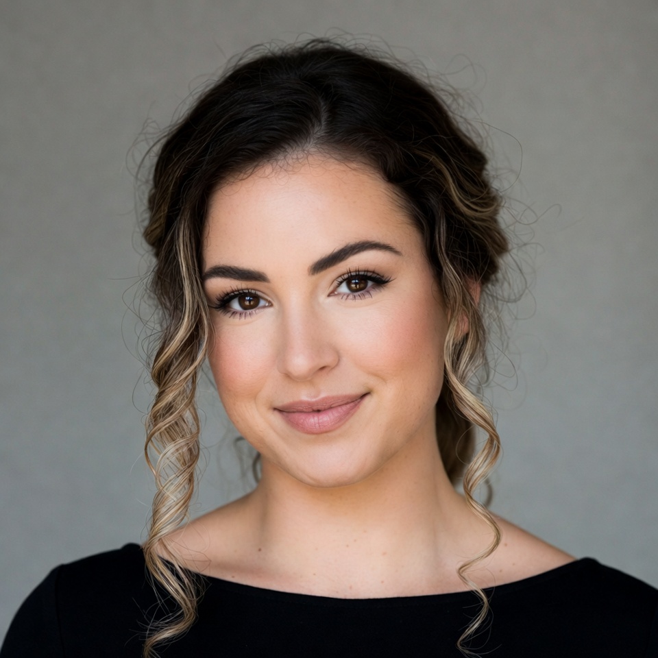 Smiling woman with curly updo Smiling woman with curly updo
