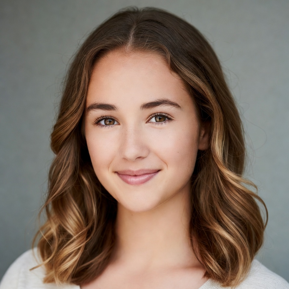 Smiling young woman with wavy brown hair Smiling young woman with wavy brown hair