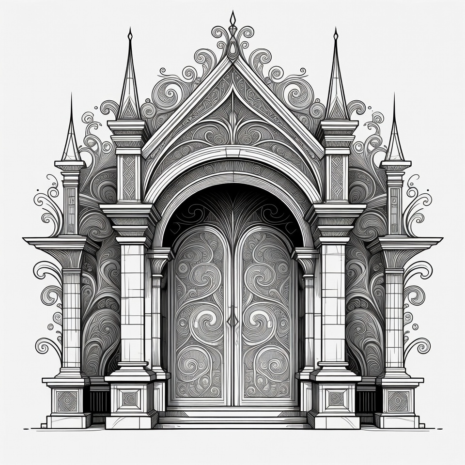 Ornate Gothic Arch Door Illustration Ornate Gothic Arch Door Illustration
