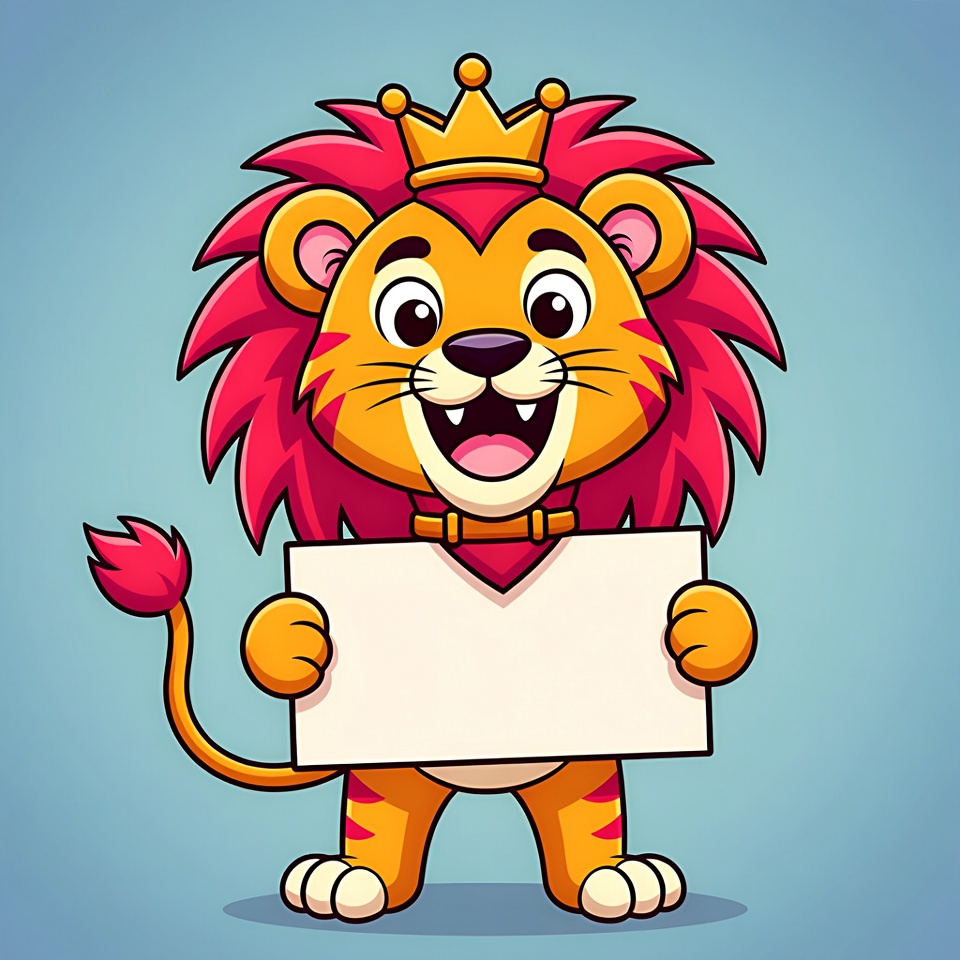 Cartoon lion holding blank sign Cartoon lion holding blank sign