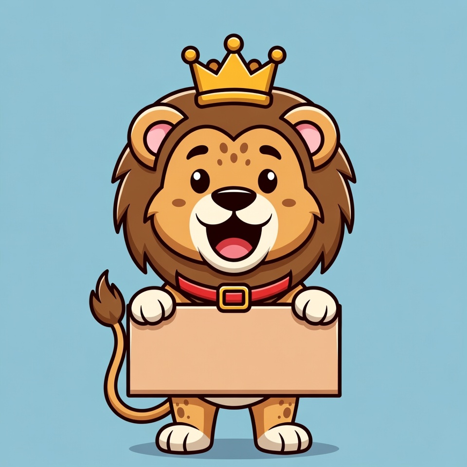 Cartoon lion king holding blank sign Cartoon lion king holding blank sign