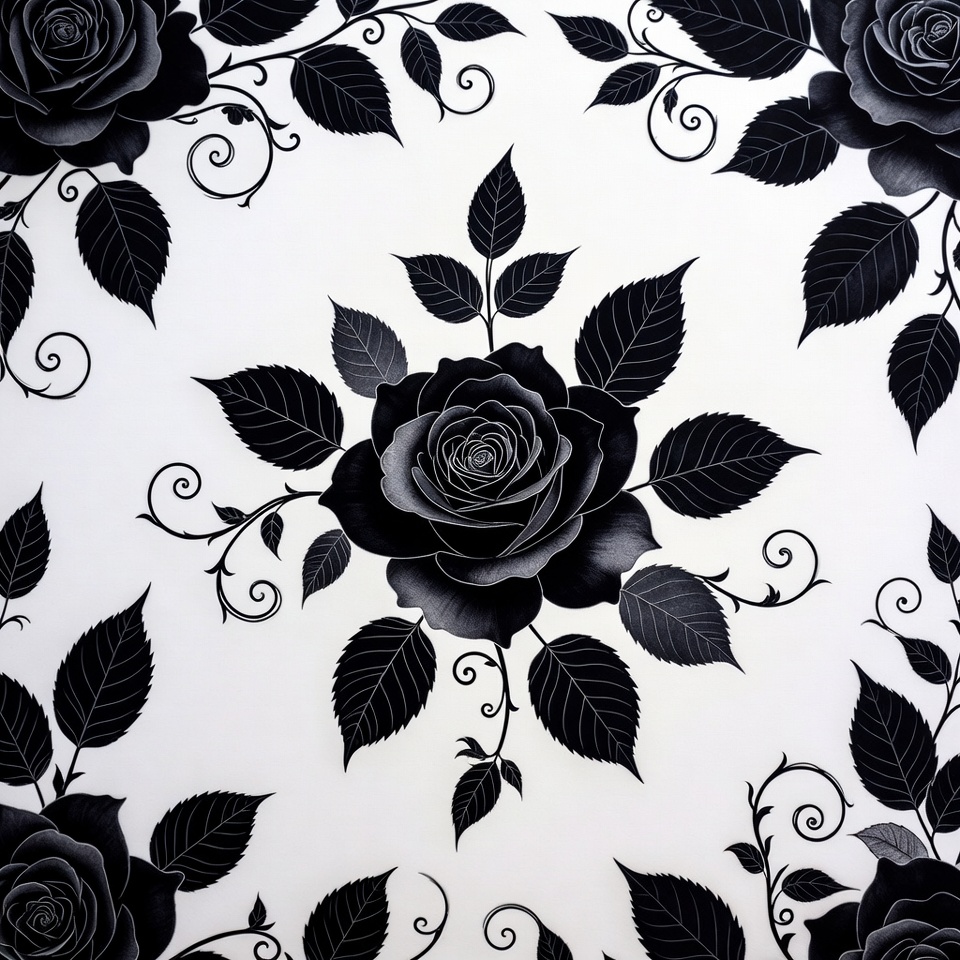 Black Roses with Leaves Pattern Black Roses with Leaves Pattern
