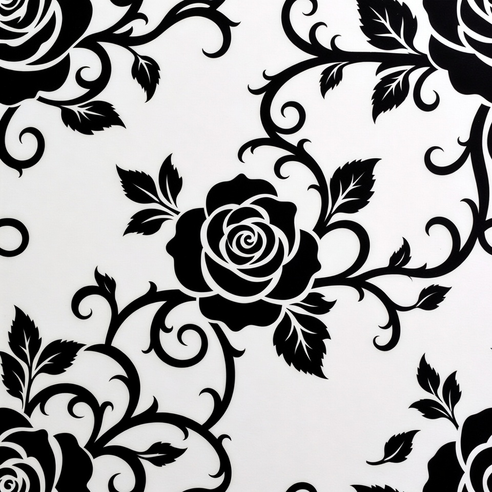 Black Roses Pattern on White Black Roses Pattern on White