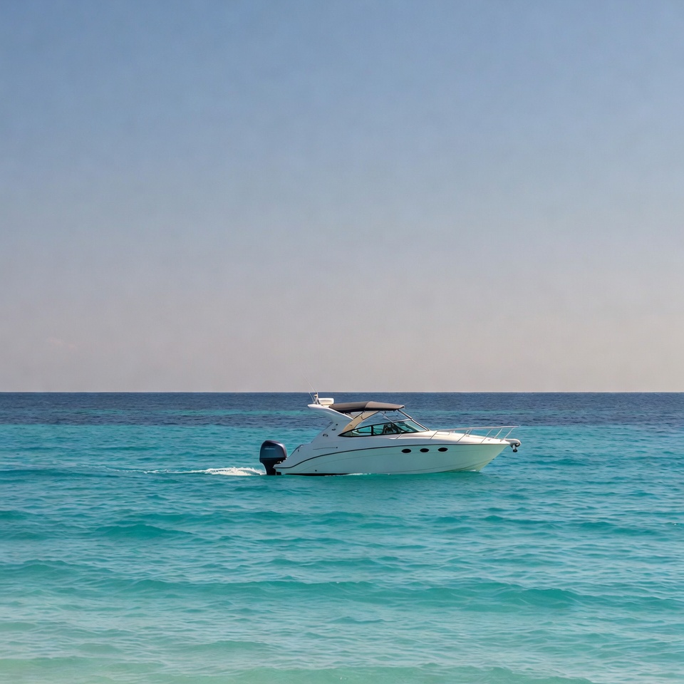 White motorboat on turquoise sea White motorboat on turquoise sea