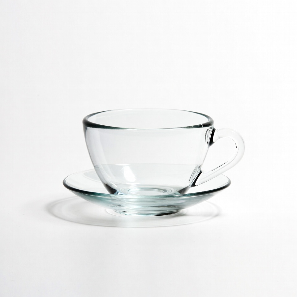 Clear Glass Teacup with Saucer Clear Glass Teacup with Saucer