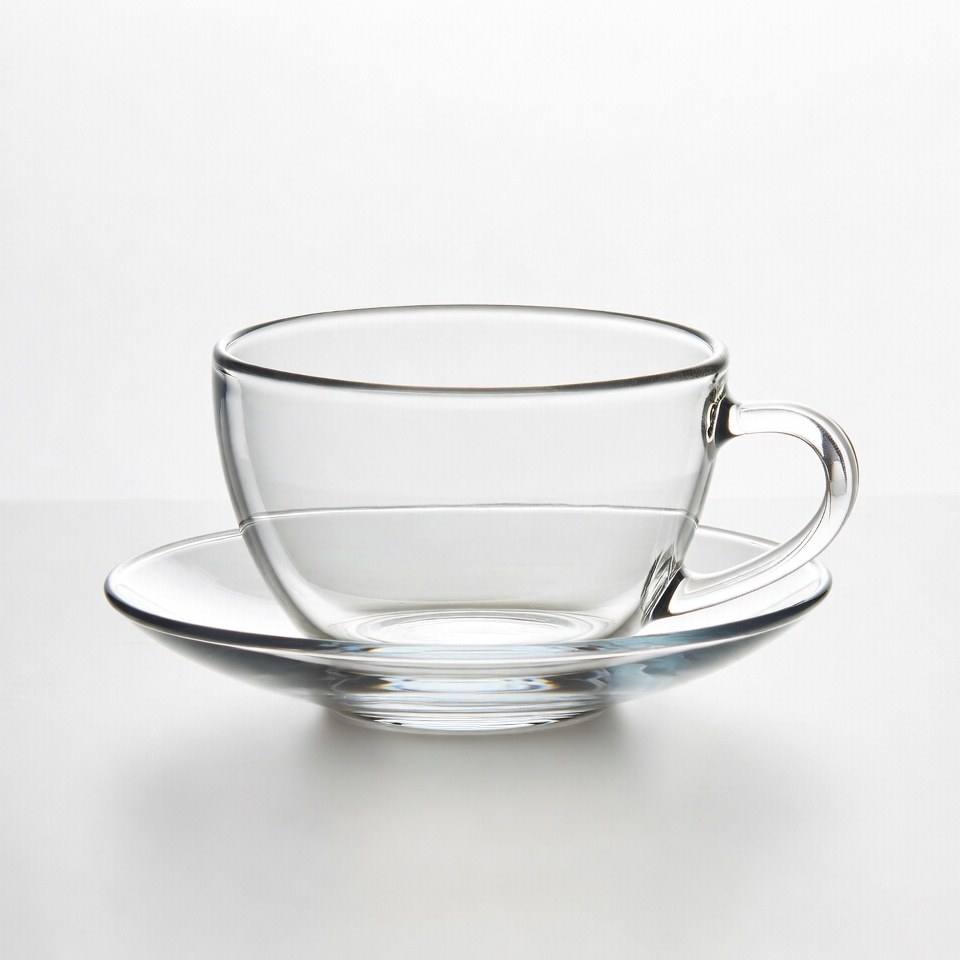 Clear Glass Teacup on Saucer Clear Glass Teacup on Saucer