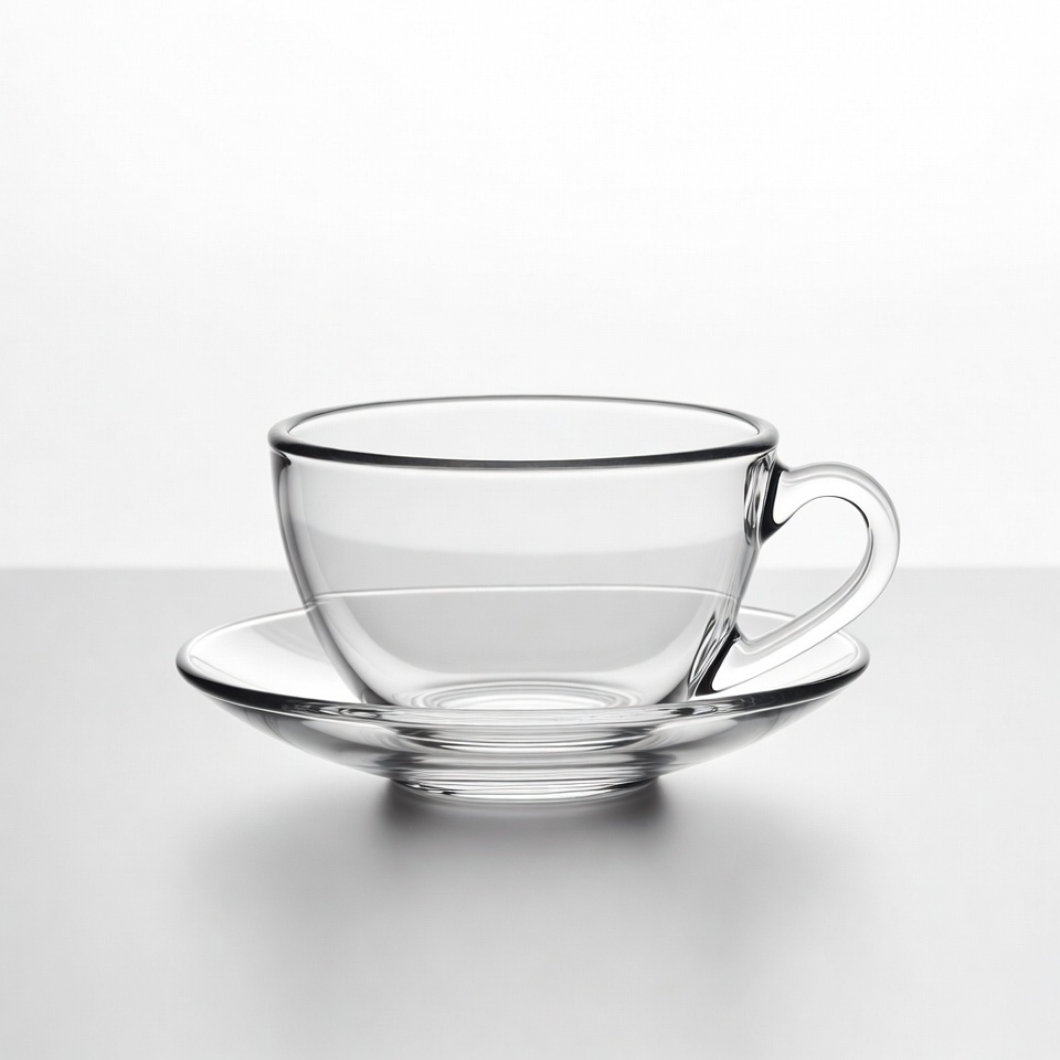 Clear glass teacup with saucer Clear glass teacup with saucer
