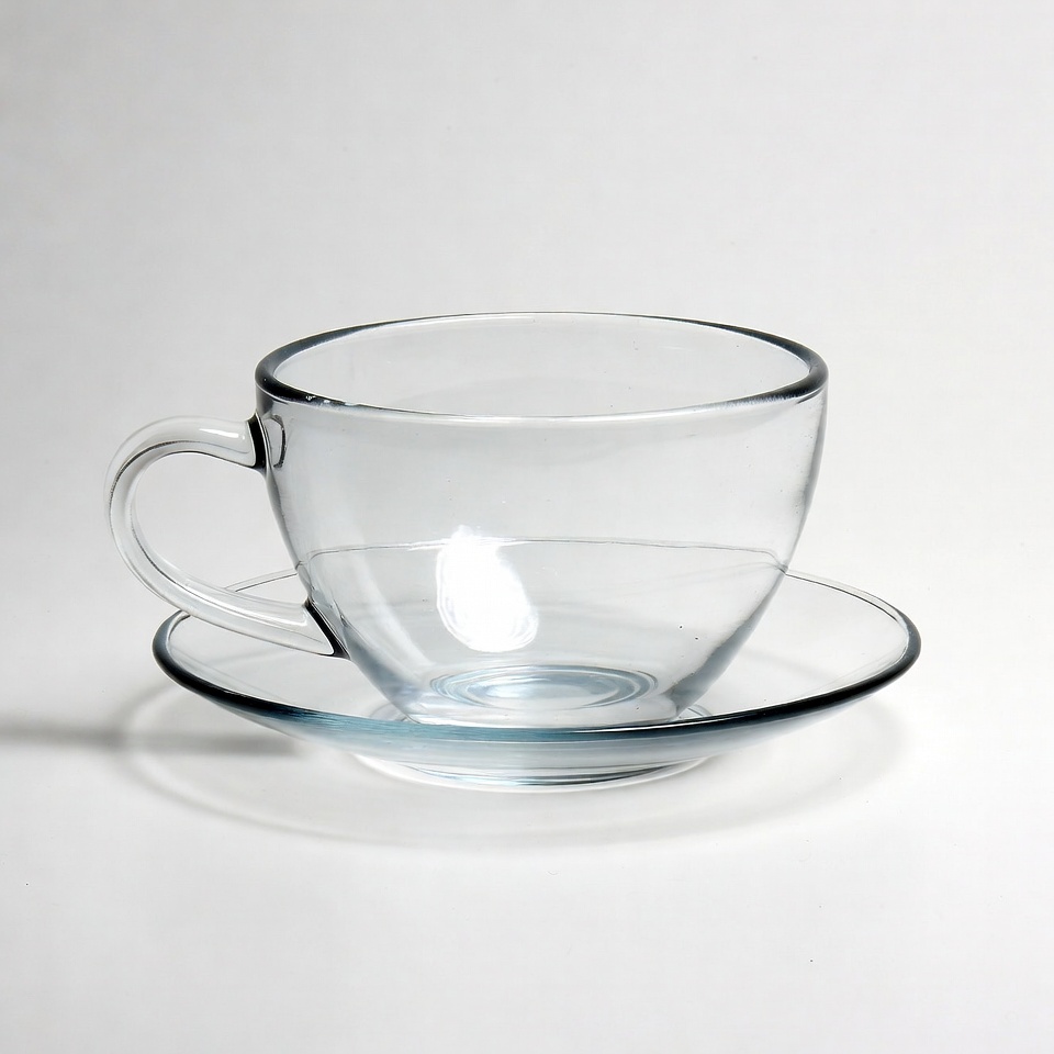 Clear glass teacup with saucer Clear glass teacup with saucer
