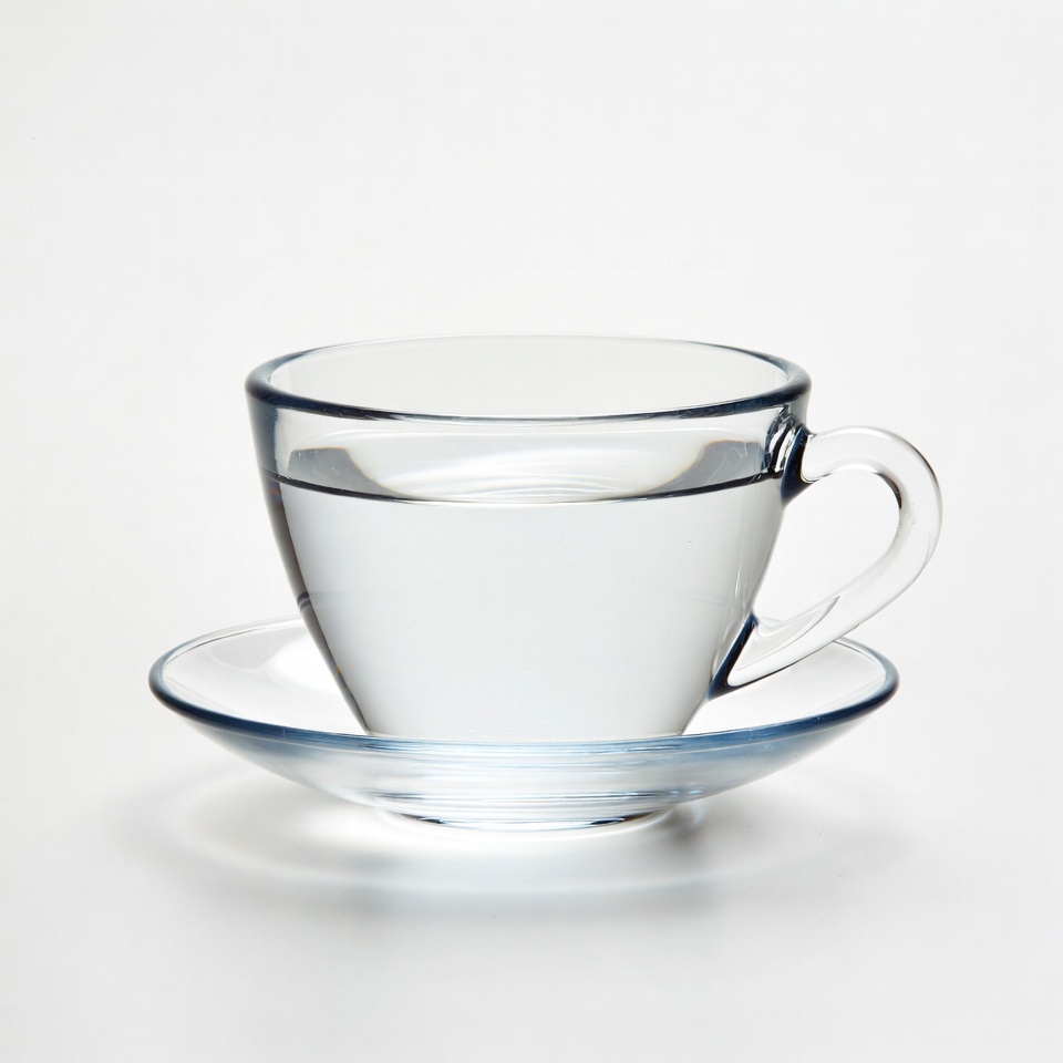 Clear glass teacup with saucer Clear glass teacup with saucer