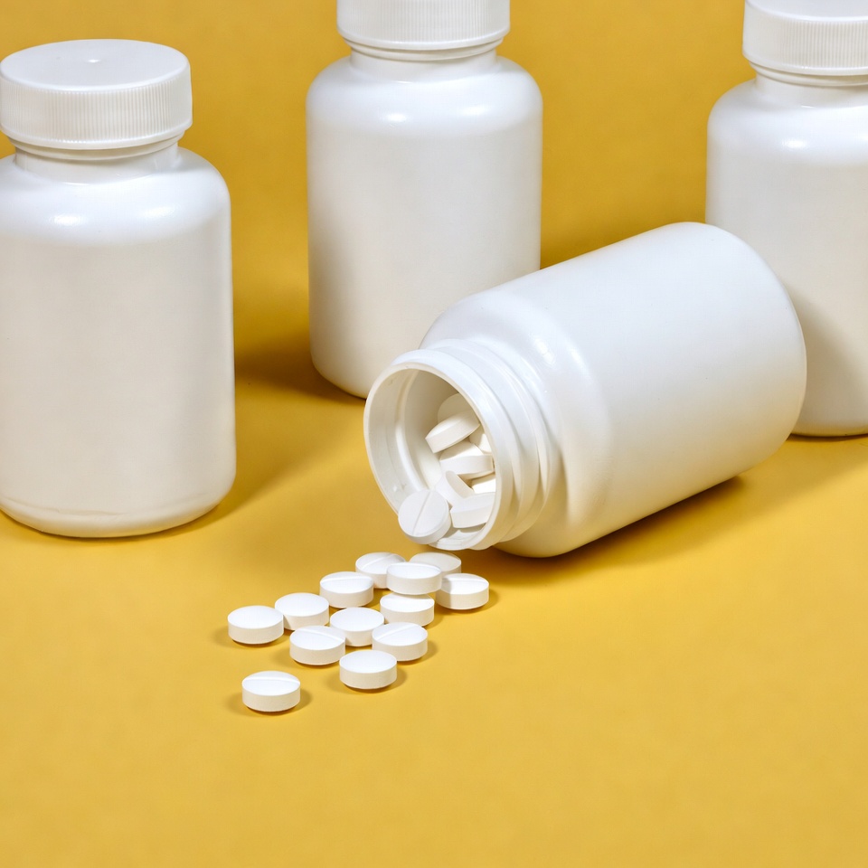 White Pill Bottles Spilling Pills White Pill Bottles Spilling Pills