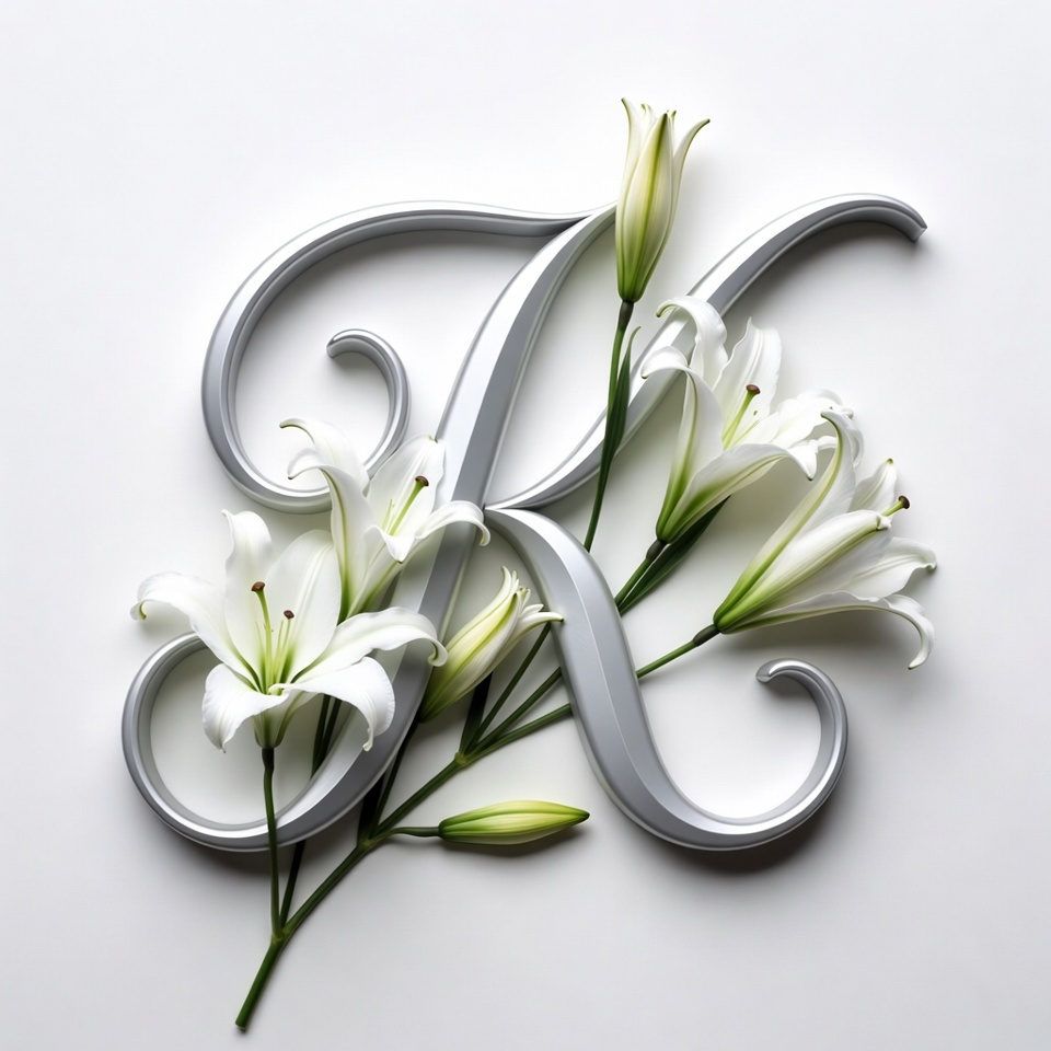 White Lilies Forming Silver K Letter White Lilies Forming Silver K Letter