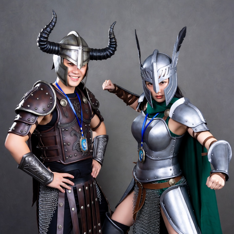 Viking Warrior Man and Woman Posing Viking Warrior Man and Woman Posing