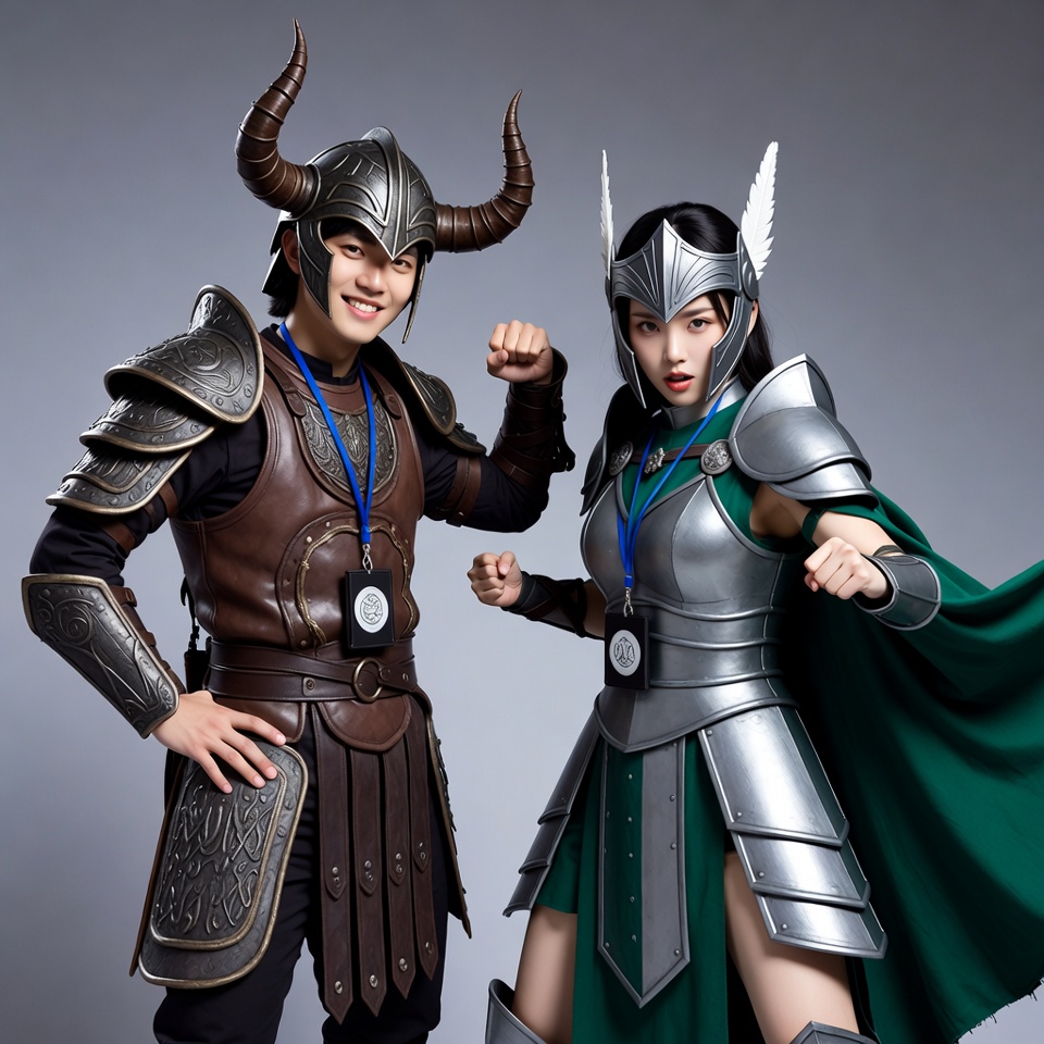 Asian couple in Viking warrior cosplay Asian couple in Viking warrior cosplay