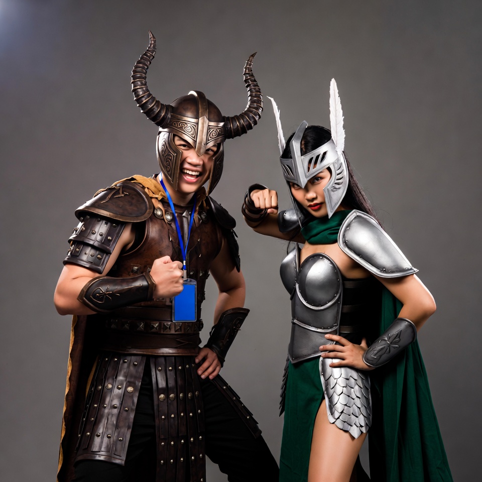 Viking Warrior Man and Valkyrie Woman Posing Viking Warrior Man and Valkyrie Woman Posing
