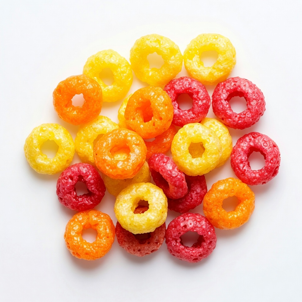 Colorful Cheerios Cereal on White Background Colorful Cheerios Cereal on White Background