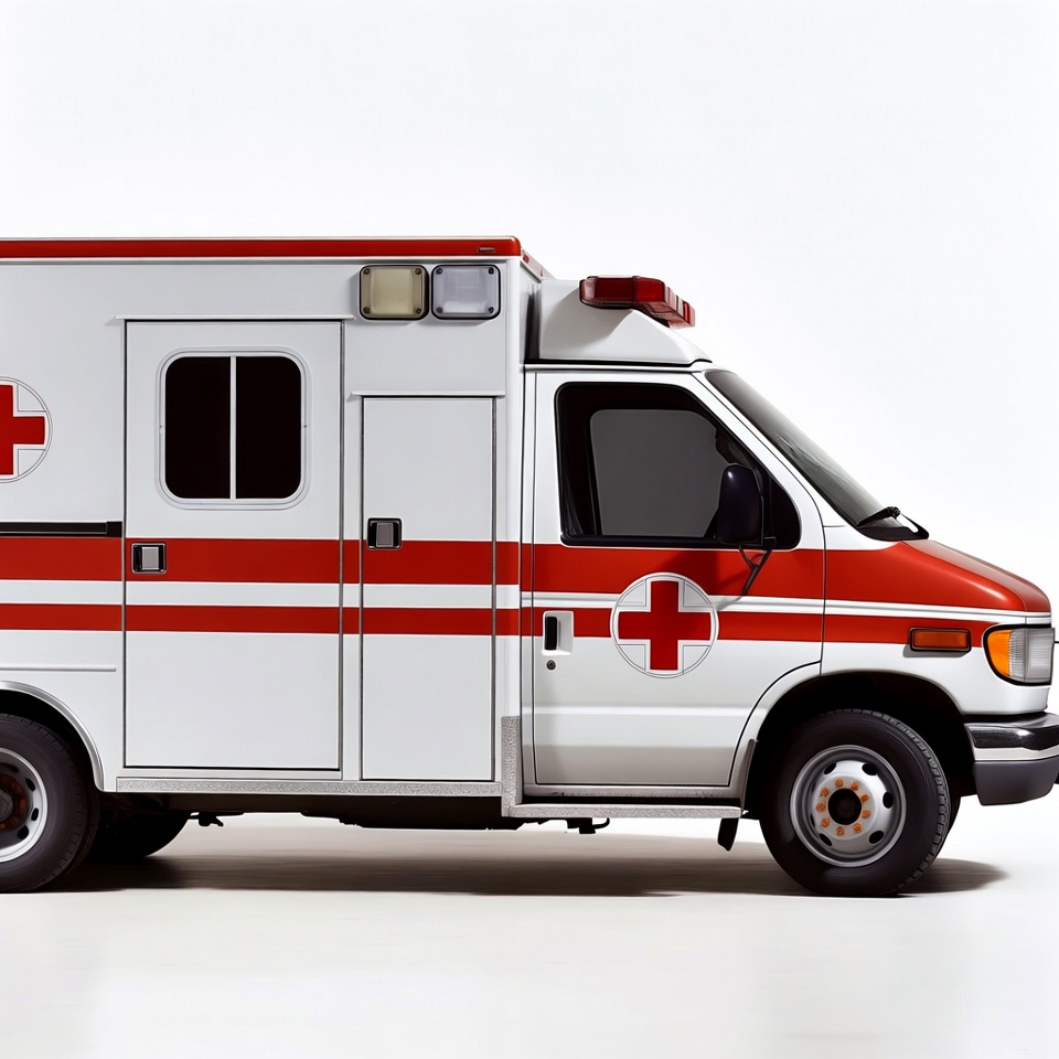 Red and white ambulance on white background Red and white ambulance on white background