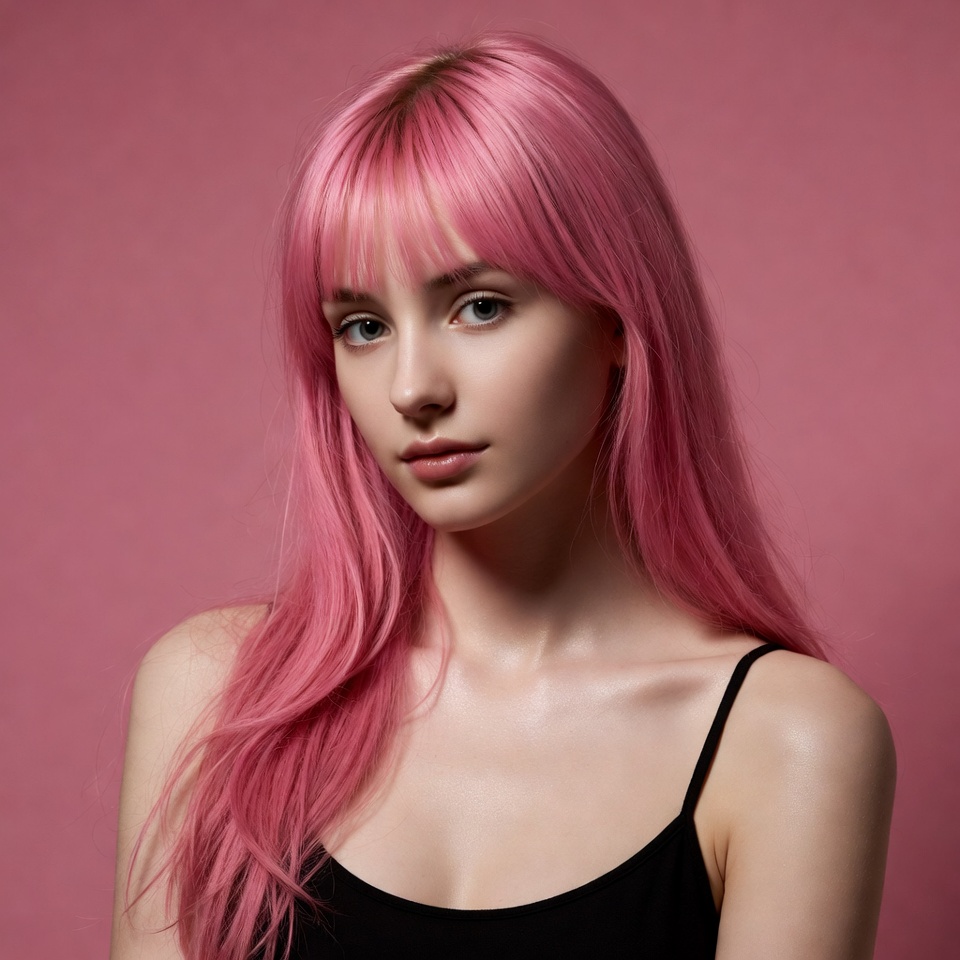 Woman with pink hair on pink background Woman with pink hair on pink background