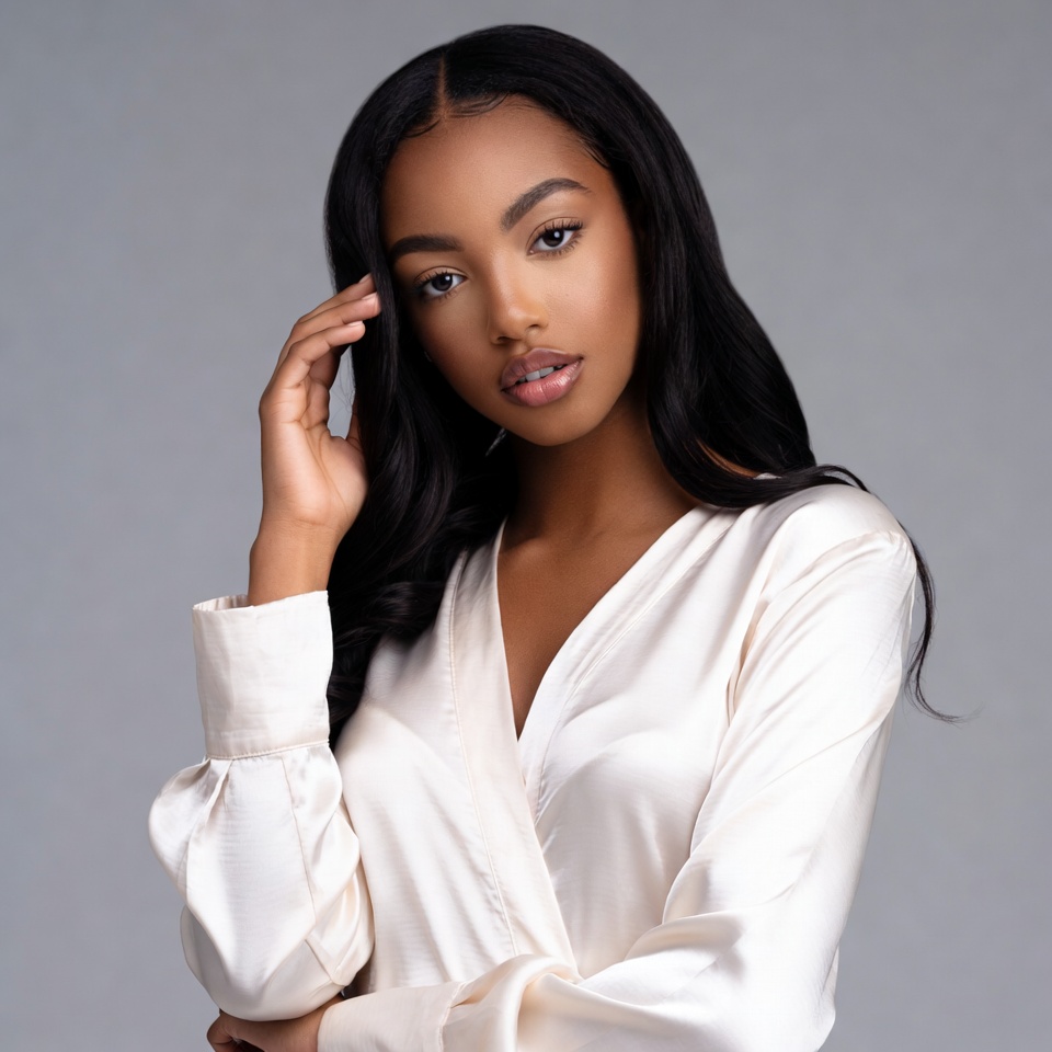 Beautiful Black woman in white silk robe Beautiful Black woman in white silk robe