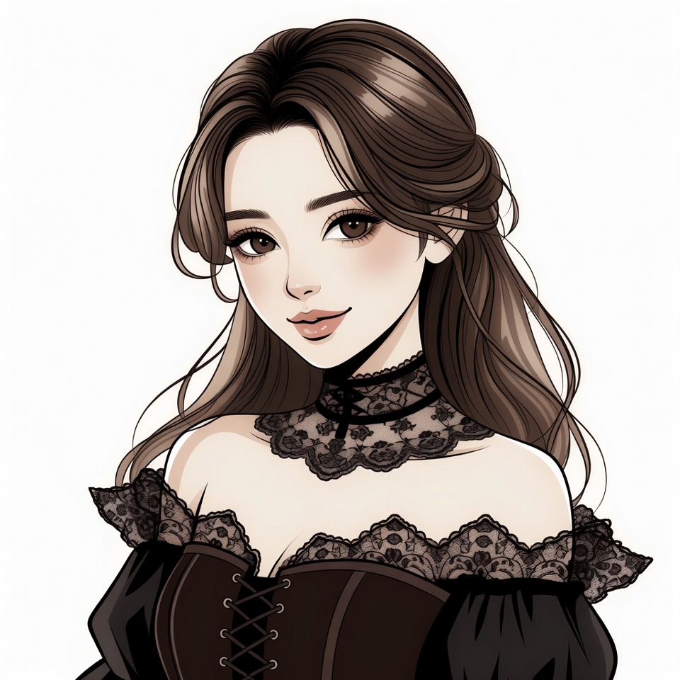 Anime girl in black lace dress Anime girl in black lace dress