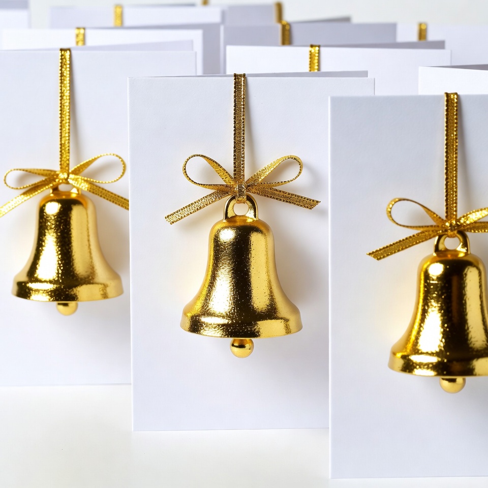 Golden bells on white cards Golden bells on white cards