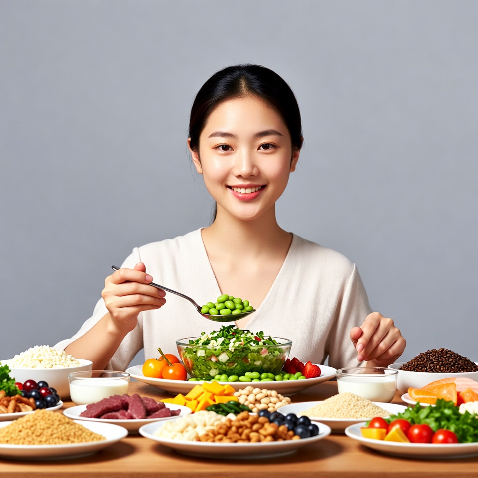 Asian woman eating edamame Asian woman eating edamame