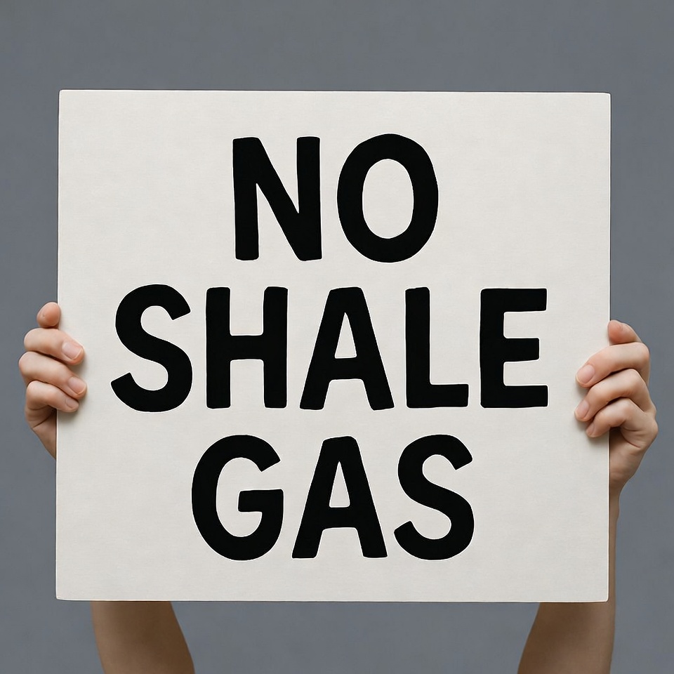 Hands holding No Shale Gas sign Hands holding No Shale Gas sign