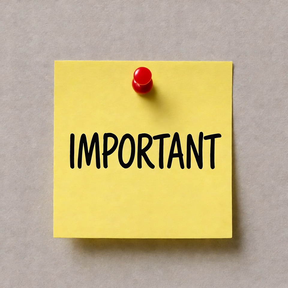 Yellow Important Note with Red Pin Yellow Important Note with Red Pin