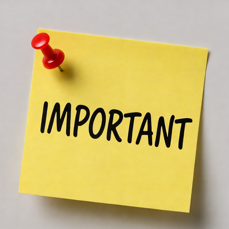 Yellow IMPORTANT Note with Red Pin Yellow IMPORTANT Note with Red Pin