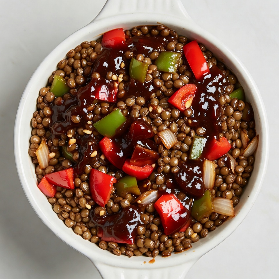 Lentils with peppers and BBQ sauce Lentils with peppers and BBQ sauce