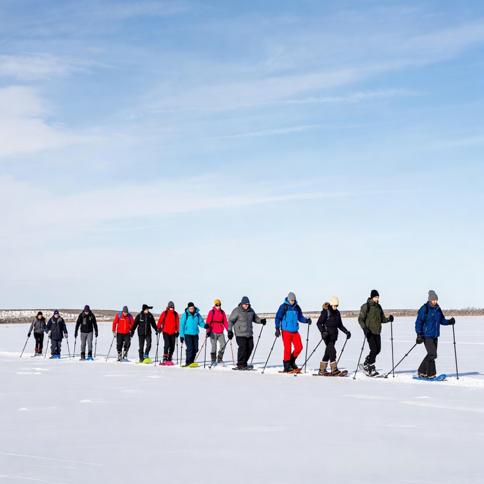Group cross-country skiing snowy landscape Group cross-country skiing snowy landscape