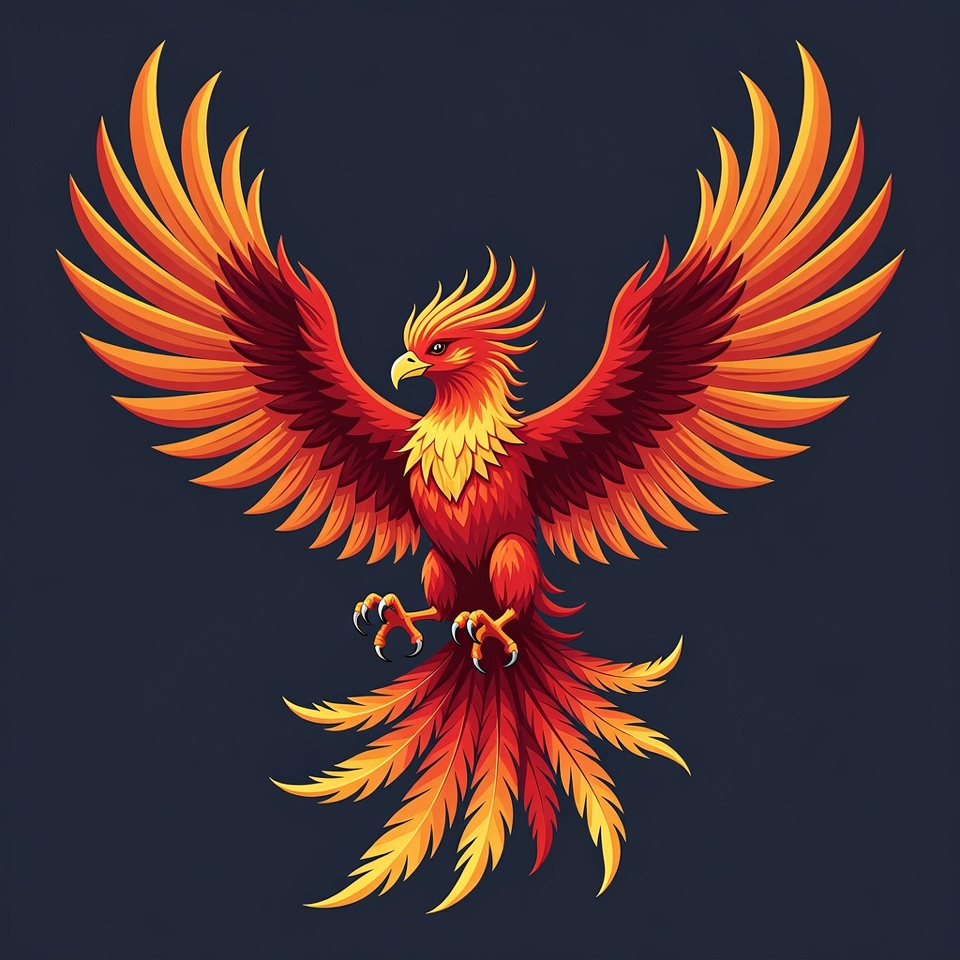 Fiery Phoenix Illustration with Spread Wings Fiery Phoenix Illustration with Spread Wings