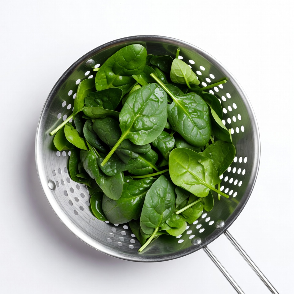 Fresh Spinach in Metal Strainer Fresh Spinach in Metal Strainer