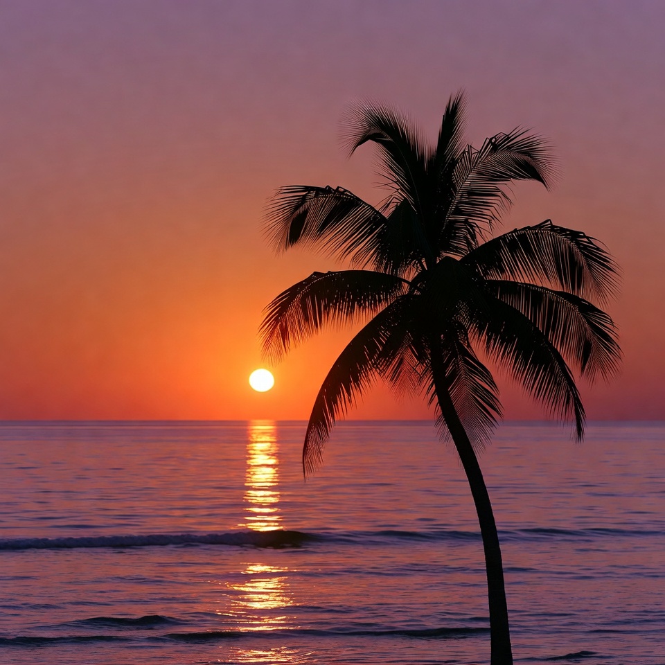 Palm Tree Silhouette at Sunset Beach Palm Tree Silhouette at Sunset Beach