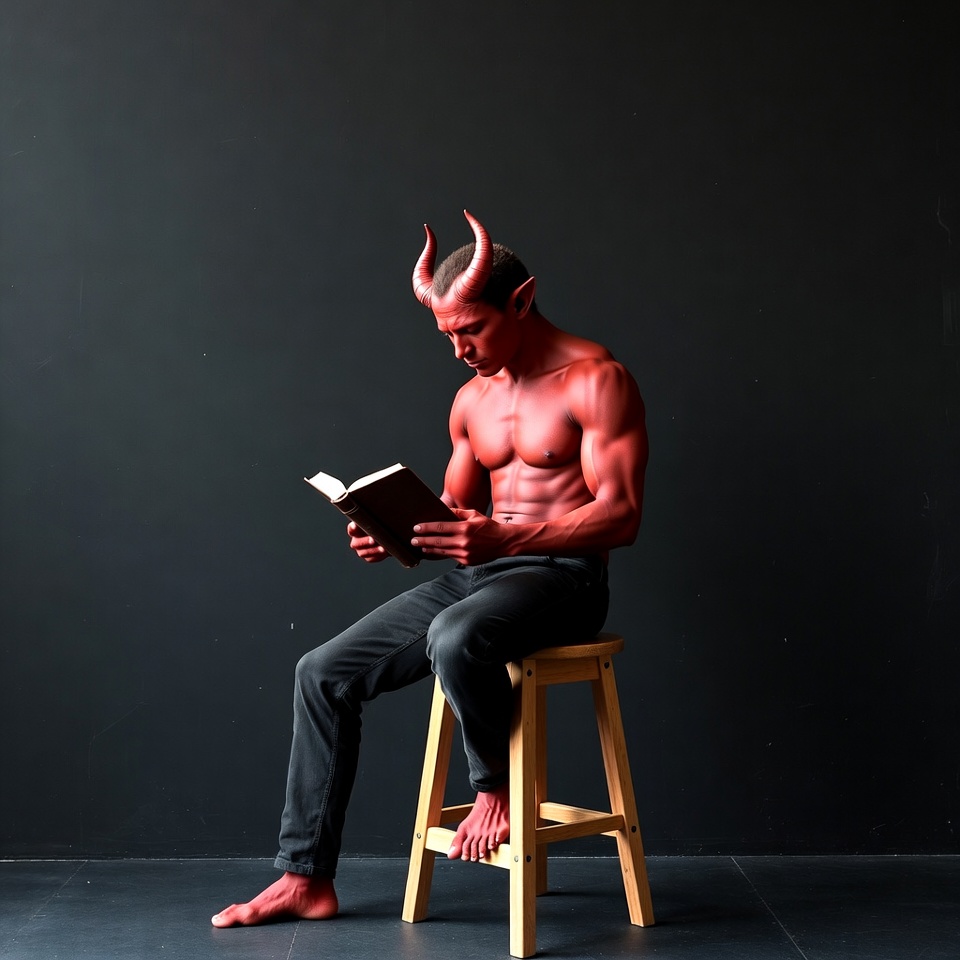 Red demon man reading book Red demon man reading book
