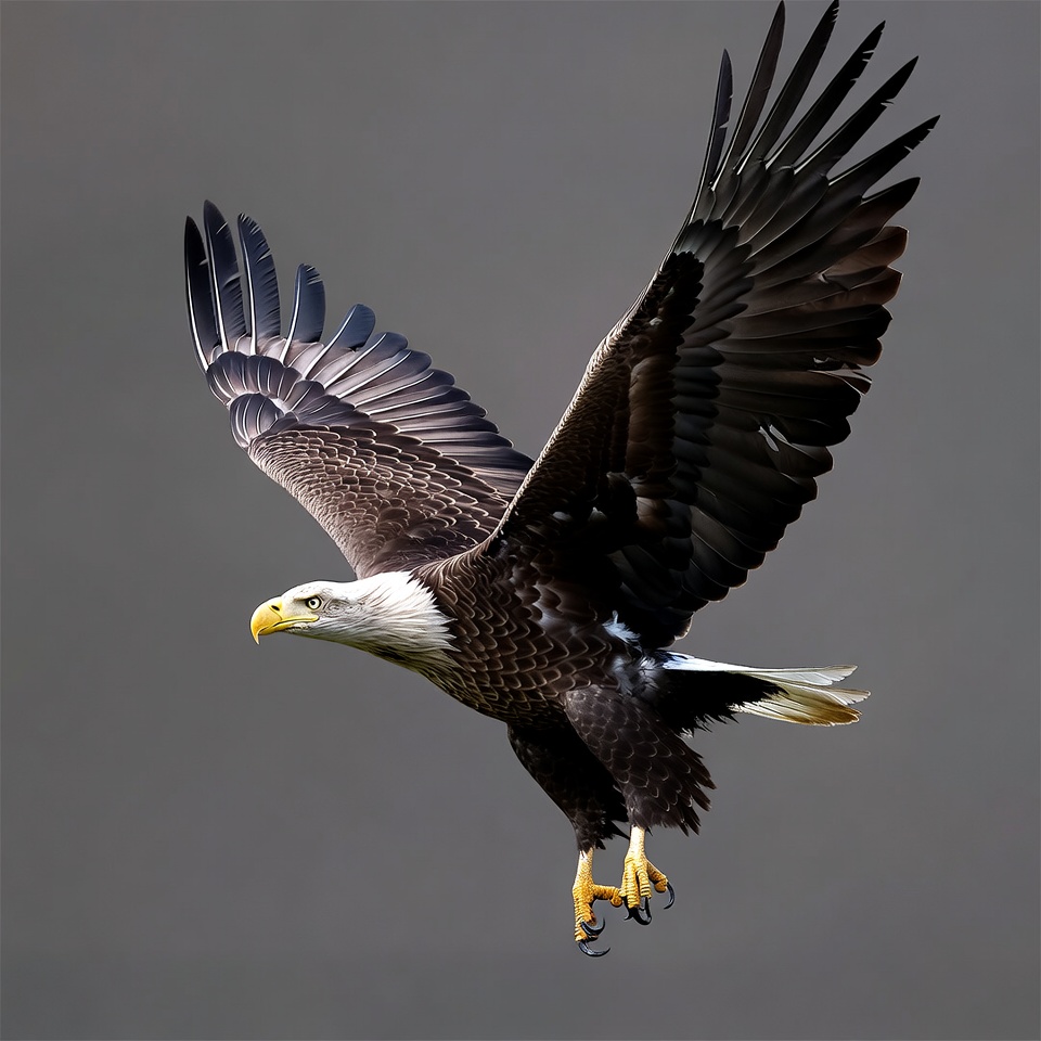 Bald eagle flying with wings spread Bald eagle flying with wings spread