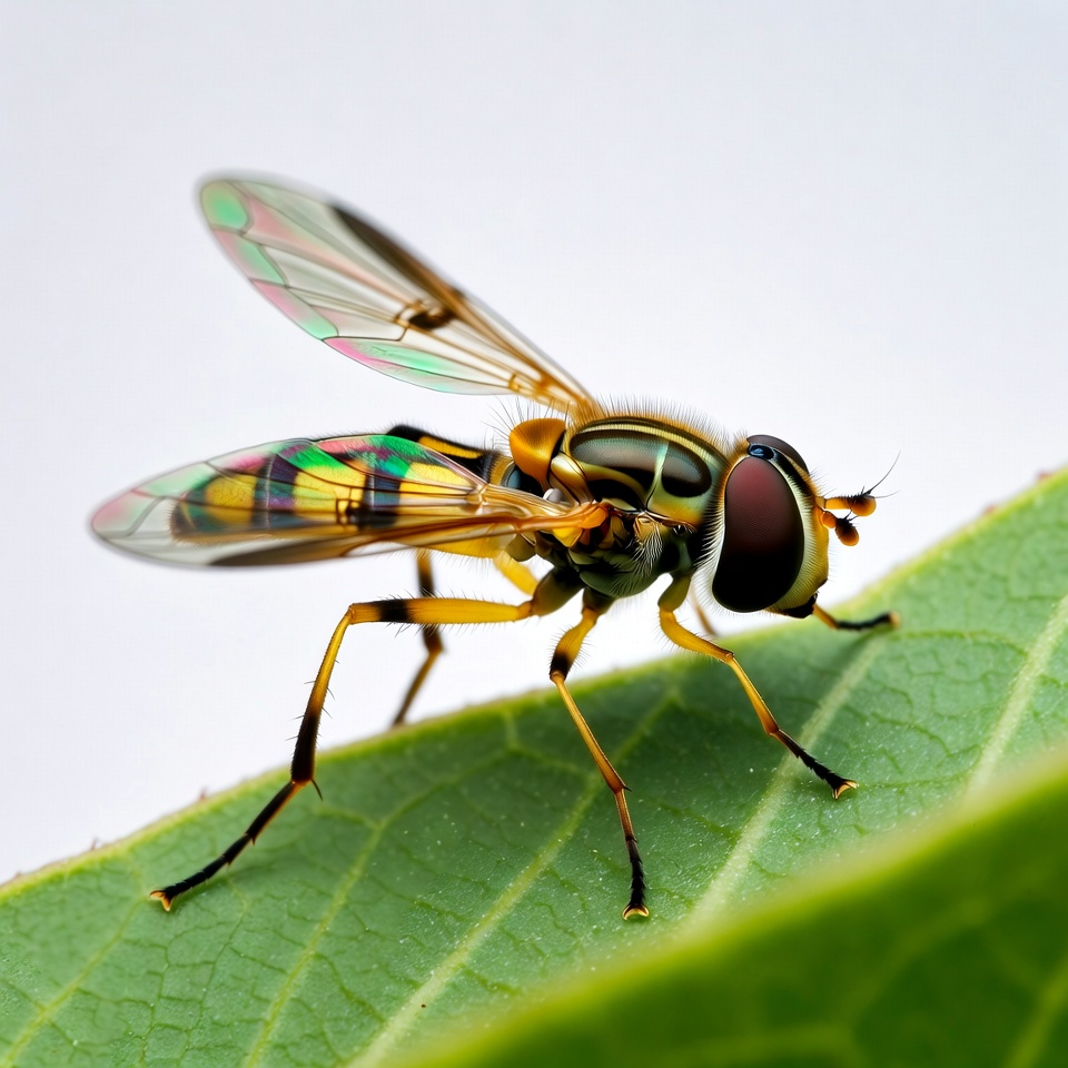 Colorful Hoverfly on Green Leaf Colorful Hoverfly on Green Leaf
