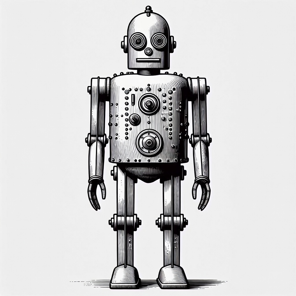 Vintage Silver Robot Illustration Vintage Silver Robot Illustration