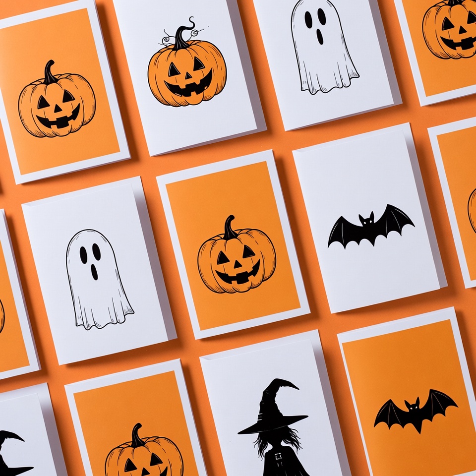 Halloween Cards with Pumpkins Ghosts Bats Halloween Cards with Pumpkins Ghosts Bats