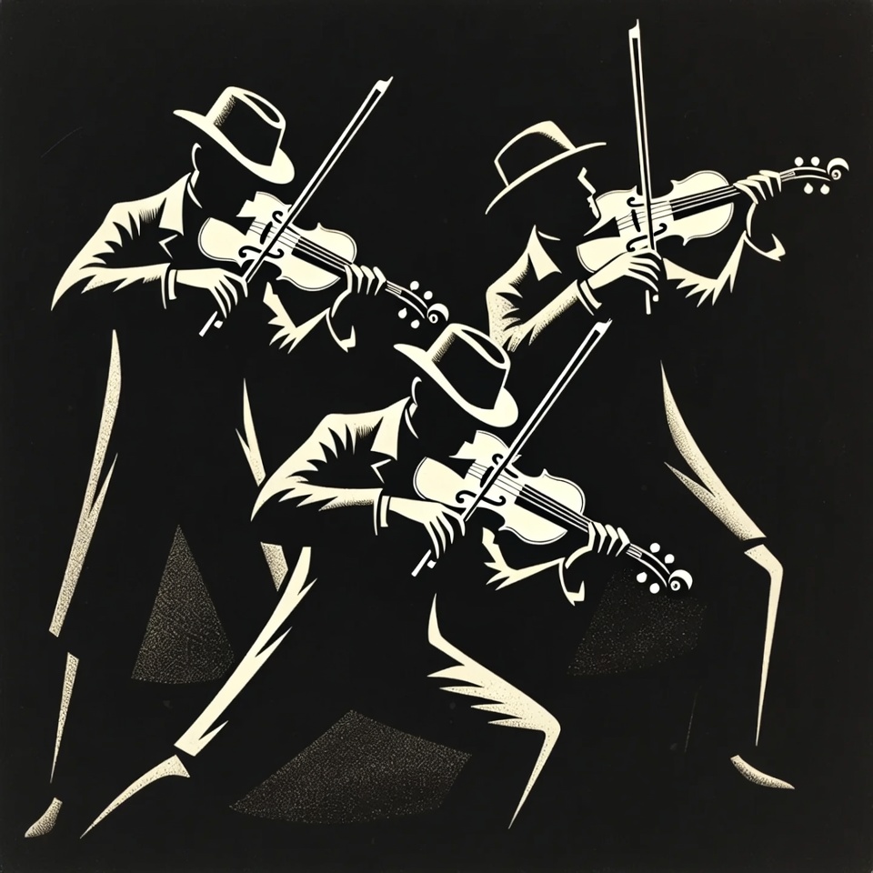 Three Men Playing Violins Silhouette Three Men Playing Violins Silhouette