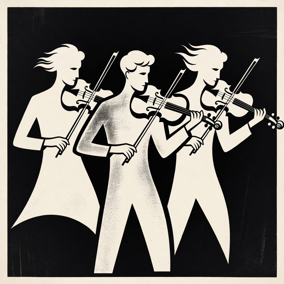 Three violinists playing violins illustration Three violinists playing violins illustration