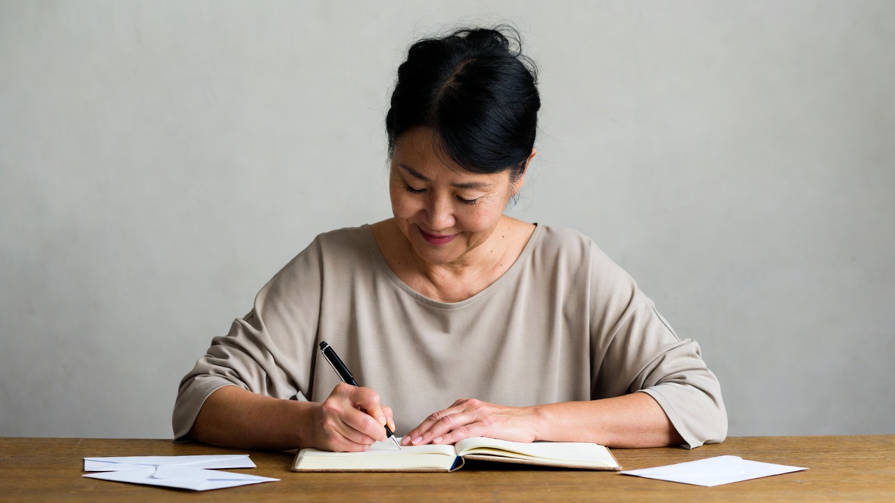 Asian woman writing in notebook Asian woman writing in notebook