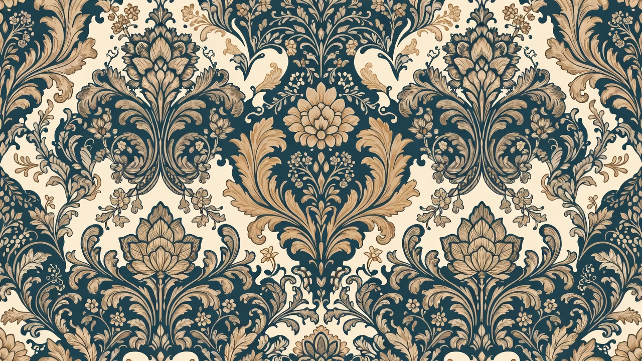 Damask Navy Gold Pattern Damask Navy Gold Pattern