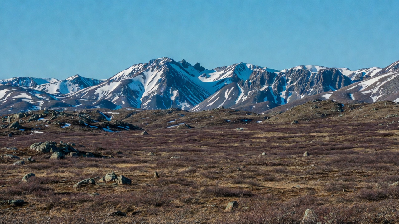 Snowy Mountains in Tundra Landscape Snowy Mountains in Tundra Landscape