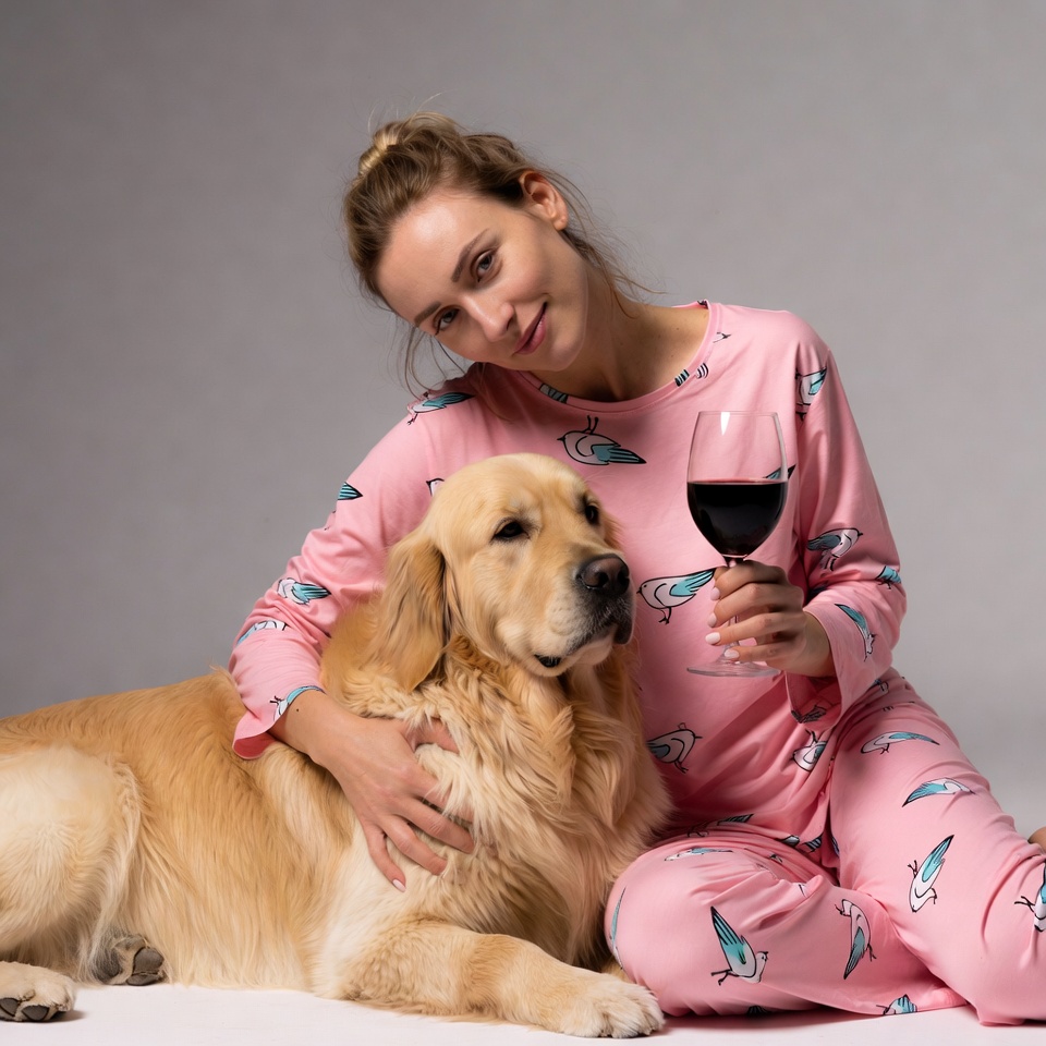 Woman hugging golden retriever with wine glass Woman hugging golden retriever with wine glass